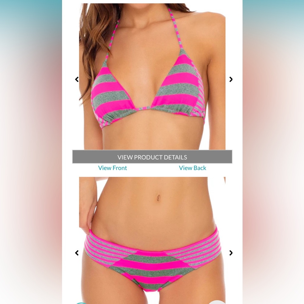 Luli Fama Pink and Gray Striped Bikini Top
